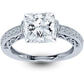 3.25 Carat Classic Lab Grown Synthetic Princess Vintage Single Row IGI Certified Diamond Engagement Ring (3 Ct, H-I Color, VS1-VS2 Clarity Center)