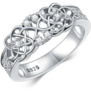 Diamond Celtic Knot Engagement Rings for Women 925 Sterling Silver Celtic Knot Ring Vintage Anniversary Wedding Ring Statement Rings US Size 7