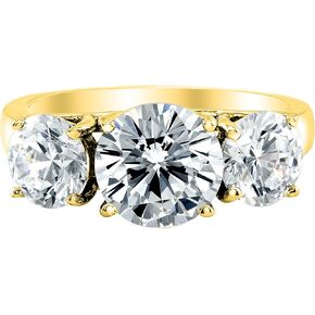 IGI Certified LAB Grown 3 Stone 14K Yellow Gold Round Diamond Engagement Ring (D-E Color, VS1-VS2 Clarity - Luxury Collection)