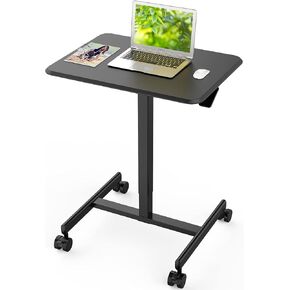 Mobile Laptop Desk, Small Mobile Standing Desk Adjustable Height Mobile Desk Rolling Cart Ergonomic Table, Portable Standing Desk with Pneumatic Height Adjustments, Height Adj from 28.7'' to 43''BK