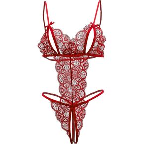 Sexy Strappy Lingerie Bodysuit Women Floral Lace One Piece Babydoll Teddy Cut Out Nightwear See Through Mesh Top