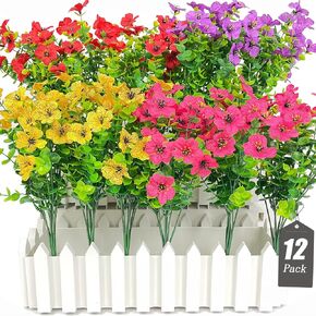 Artificial Flowers for Outdoors 24 Bundles Set uv Resistant No Fade Plastic Faux Fake Flowers Artificial for Decoration Indoor Outside Garden Porch Patio Farmhouse Hanging Plants Home Decor