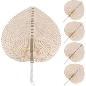 Framendino, 5 Pack Natural Raffia Hand Fans Handmade Woven Palm Leaf Fan Handheld Bamboo Fan Chinese Hand Weaving Fan for Summer Cooling Supplies Home Wall Decor