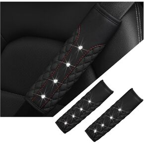 2PCS Bling Car Seat Belt Covers, Leather Vehicle Shoulder Pad Cushions, Sparkling Rhinestone Auto Seatbelt Strap Protective Covers for Women Girls, Universal for Most Cars（Pink）