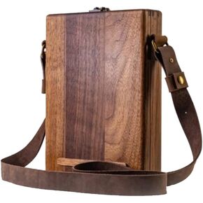 Handmade leather wooden messenger bag, convertible leather shoulder backpack, 8.6 * 7 * 2.3 inches, unisex leather bag, painter backpack, writer messenger wooden box, walnut briefcase