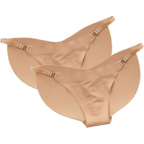 2PC Womens Seamless Butt Lifter Padded Panties Adjustable Padded Buttocks Enhancer Body Shaper Push Up Panties Buttocks Pants (US, Alpha, Large, Regular, Regular, Beige-2 Pack)