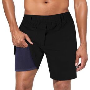 Heyfanee Mens 2 in 1 Lined Casual Dress Shorts 7" Inseam Flat Front Shorts Stretch Golf Shorts with 4 Pockets