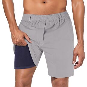 Heyfanee Mens 2 in 1 Lined Casual Dress Shorts 7" Inseam Flat Front Shorts Stretch Golf Shorts with 4 Pockets