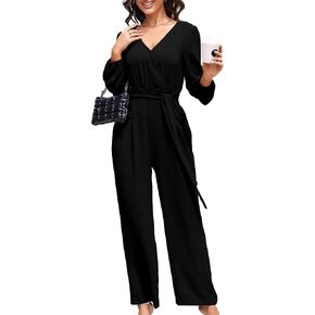 Women's Long Sleeve Jumpsuits for Women Dressy Casual Fall V Neck Wide leg Pants Rompers One Piece Outfits