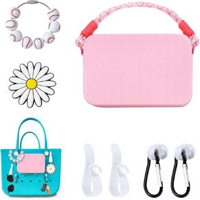 7 pcs Bogg Bag Accessories Set, Phone Holder Inserted Wallet Beach Bag Organizer, Baseball and Daisy Charms, Compatible with Bogg Bag, Simple Modern Bag and Other Beach Bags (Grey)