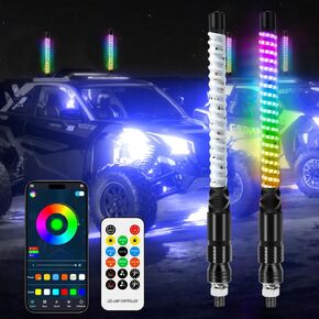 DREAMIZER 2PCS 1ft COB LED Whip Lights with Spring Base, Whip Light with App & Remote Control, Spiral RGB Chasing Lighted Whips with Rocker Switch, Music Whip Light for UTV ATV SXS RZR and More