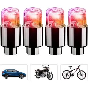 Pack-4 LED Valve Stem Caps Lights, Waterproof PVC Car Tire Wheel Lights, Neon Flashing Colorful Decorative Tyre Valve Lights for Car Motorcycles Bicycles (Blue)