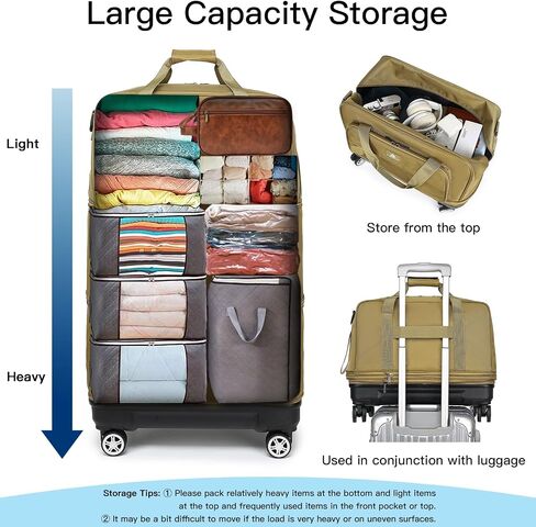 Travel Luggage Bags with Brake Spinner Wheels for Men 134L Collapsible Extra Large Travel Rolling Suitcase Lightweight Foldable Duffle Bag Expandable Soft Suitcase for Women and Not Fall Over, Black in Saudi Arabia