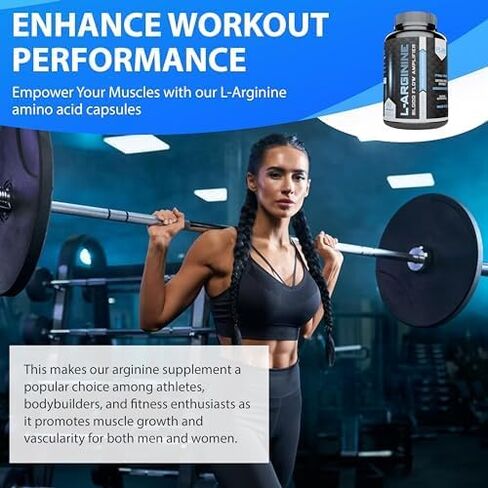L Arginine Capsules, Nitric Oxide Booster, Amino Acid Supplement for Men and Women, Helps Build Muscle & Strength and Boost Energy, Blood Flow Support - 90 caps in Saudi Arabia