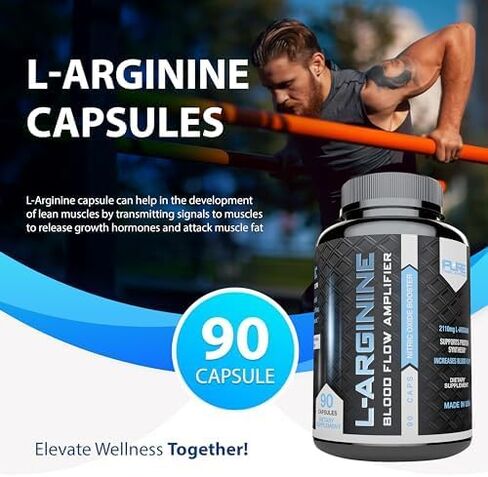 L Arginine Capsules, Nitric Oxide Booster, Amino Acid Supplement for Men and Women, Helps Build Muscle & Strength and Boost Energy, Blood Flow Support - 90 caps in Saudi Arabia