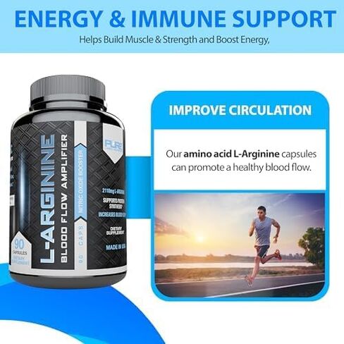 L Arginine Capsules, Nitric Oxide Booster, Amino Acid Supplement for Men and Women, Helps Build Muscle & Strength and Boost Energy, Blood Flow Support - 90 caps in Saudi Arabia