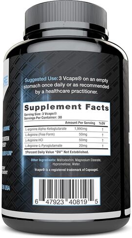 L Arginine Capsules, Nitric Oxide Booster, Amino Acid Supplement for Men and Women, Helps Build Muscle & Strength and Boost Energy, Blood Flow Support - 90 caps in Saudi Arabia