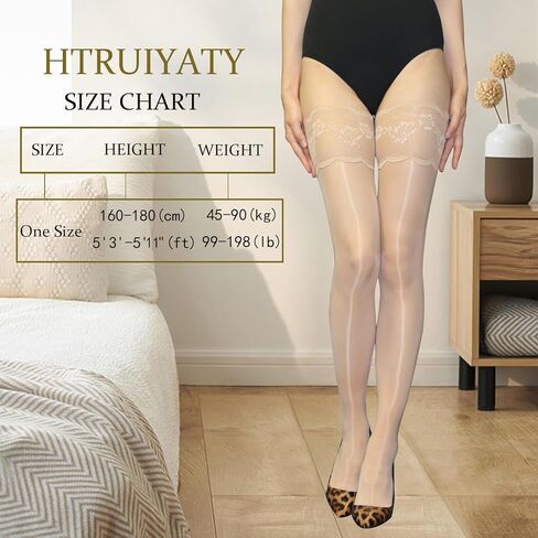 HTRUIYA Women's Glossy Thigh High Stockings Shiny Hold Ups Stockings 8 Denier Sexy Lace Top Stay Up Nylon Sheer Stockings in Kuwait