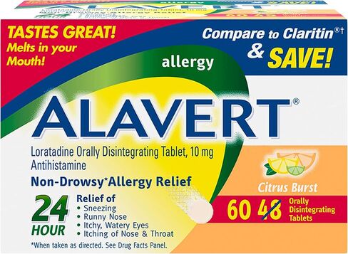 Alavert Allergy 24 Hour Relief, Citrus Burst Flavor, Orally Disintegrating Allergy Tablets, Non-drowsy Antihistamine, Loratadine 10mg, 18 Count in Saudi Arabia