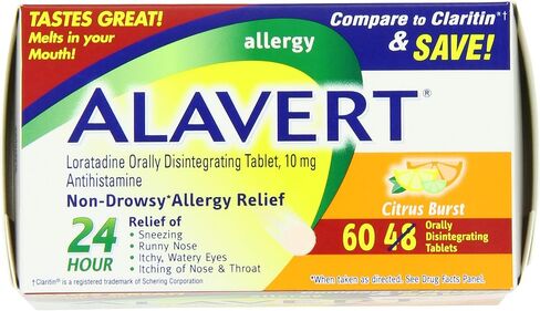 Alavert Allergy 24 Hour Relief, Citrus Burst Flavor, Orally Disintegrating Allergy Tablets, Non-drowsy Antihistamine, Loratadine 10mg, 18 Count in Saudi Arabia