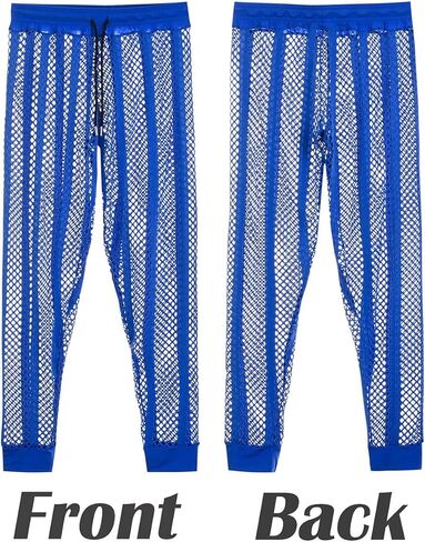 JINSHI Men's Fishnet Striped Lounge Pants Drawstring Lightweight Pyjama Trousers Legging Muscle UnderPants Swimwear in Kuwait