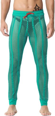 JINSHI Men's Fishnet Striped Lounge Pants Drawstring Lightweight Pyjama Trousers Legging Muscle UnderPants Swimwear in Kuwait