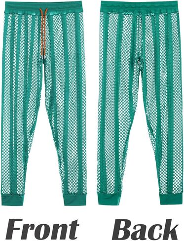 JINSHI Men's Fishnet Striped Lounge Pants Drawstring Lightweight Pyjama Trousers Legging Muscle UnderPants Swimwear in Kuwait