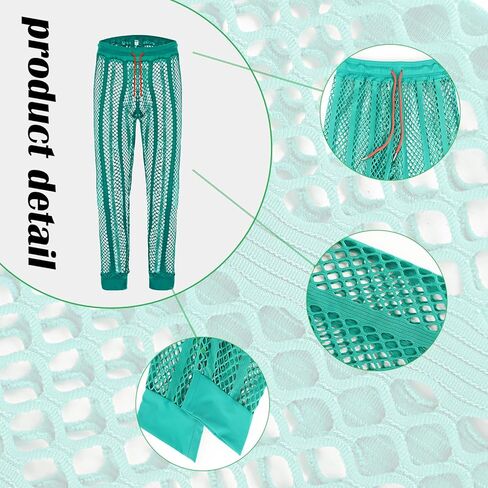 JINSHI Men's Fishnet Striped Lounge Pants Drawstring Lightweight Pyjama Trousers Legging Muscle UnderPants Swimwear in Kuwait