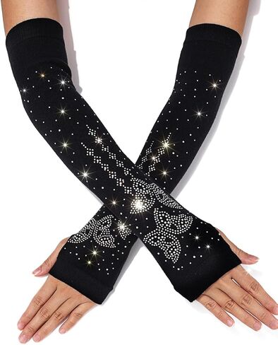 فراشة Rhinstone أصابع قفازات سباركلي قفازات طويلة سوداء متماسكة الطرف تمتد الذراع دفئا حفلة موسيقية الملحقات للنساء والفتيات in Kuwait