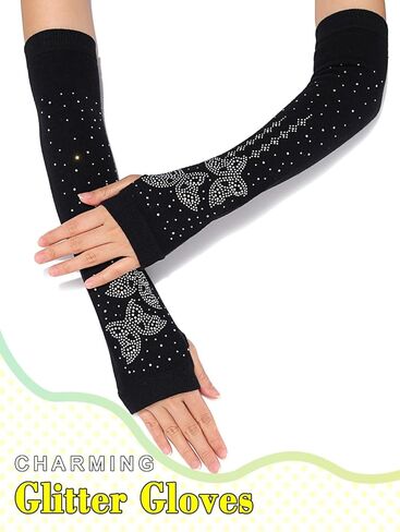 فراشة Rhinstone أصابع قفازات سباركلي قفازات طويلة سوداء متماسكة الطرف تمتد الذراع دفئا حفلة موسيقية الملحقات للنساء والفتيات in Kuwait