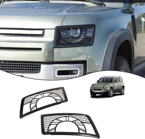 Aluminum Alloy Front Headlight Lamp Guard Trim Protector Cover Compatible with Land Rover Defender 90 110 130 2020-2024 Car Exterior Headlight Lampshade Protection Cover (Style A) in Saudi Arabia