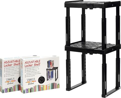 Tools-for-School Height & Width Adjustable Locker Shelf - Strong ABS Plastic - Width Adjusts from 8"-12.5" & Height Adjusts from 10"-14" - Patented Design - BEWARE OF CHEAP IMITATIONS - 2 Pack (Black) in Saudi Arabia