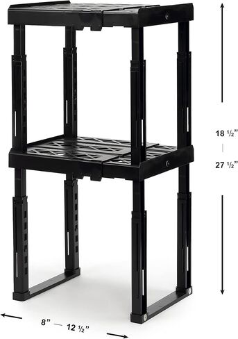 Tools-for-School Height & Width Adjustable Locker Shelf - Strong ABS Plastic - Width Adjusts from 8"-12.5" & Height Adjusts from 10"-14" - Patented Design - BEWARE OF CHEAP IMITATIONS - 2 Pack (Black) in Saudi Arabia
