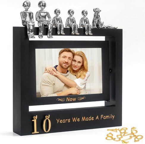 Then & Now Anniversary Picture Frame 1~99 Years Anniversary Wedding Engagement Photo Frame with Family Statue - Anniversary Wedding Gifts For Wife Him - Bridal Shower Wedding Ideal Gifts for Couple Holds 2 4x6 Inches Photos - Black in Saudi Arabia