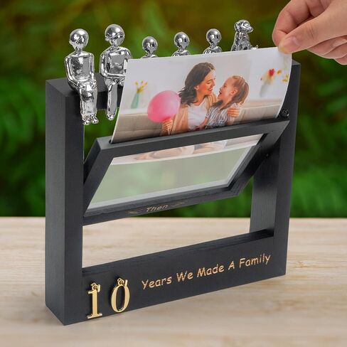 Then & Now Anniversary Picture Frame 1~99 Years Anniversary Wedding Engagement Photo Frame with Family Statue - Anniversary Wedding Gifts For Wife Him - Bridal Shower Wedding Ideal Gifts for Couple Holds 2 4x6 Inches Photos - Black in Saudi Arabia