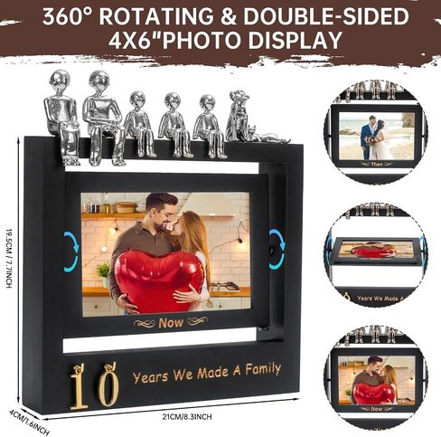 Then & Now Anniversary Picture Frame 1~99 Years Anniversary Wedding Engagement Photo Frame with Family Statue - Anniversary Wedding Gifts For Wife Him - Bridal Shower Wedding Ideal Gifts for Couple Holds 2 4x6 Inches Photos - Black in Saudi Arabia