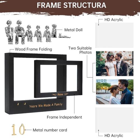 Then & Now Anniversary Picture Frame 1~99 Years Anniversary Wedding Engagement Photo Frame with Family Statue - Anniversary Wedding Gifts For Wife Him - Bridal Shower Wedding Ideal Gifts for Couple Holds 2 4x6 Inches Photos - Black in Saudi Arabia