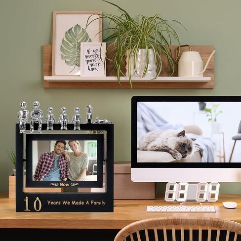 Then & Now Anniversary Picture Frame 1~99 Years Anniversary Wedding Engagement Photo Frame with Family Statue - Anniversary Wedding Gifts For Wife Him - Bridal Shower Wedding Ideal Gifts for Couple Holds 2 4x6 Inches Photos - Black in Saudi Arabia