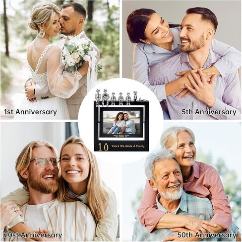 Then & Now Anniversary Picture Frame 1~99 Years Anniversary Wedding Engagement Photo Frame with Family Statue - Anniversary Wedding Gifts For Wife Him - Bridal Shower Wedding Ideal Gifts for Couple Holds 2 4x6 Inches Photos - Black in Saudi Arabia