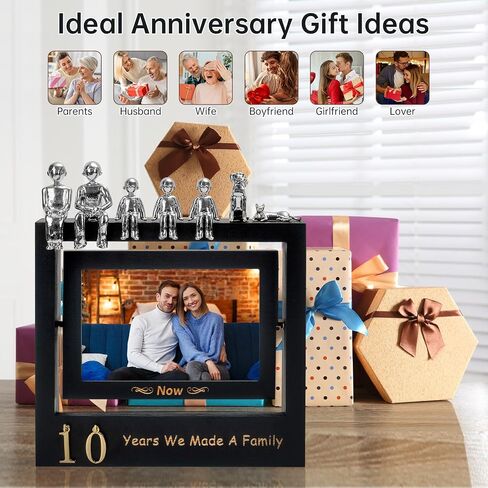 Then & Now Anniversary Picture Frame 1~99 Years Anniversary Wedding Engagement Photo Frame with Family Statue - Anniversary Wedding Gifts For Wife Him - Bridal Shower Wedding Ideal Gifts for Couple Holds 2 4x6 Inches Photos - Black in Saudi Arabia