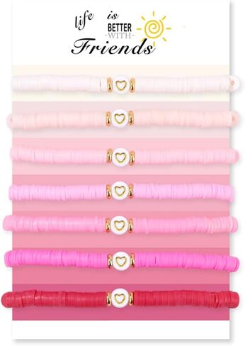 7pcs Friendship Bracelets Beaded Bracelets Cute Heishi Surfer Clay Bead Bracelets Set for Women Girls Preppy Stretch Layering Stackable Boho Disc Y2K Aesthetic Summer Beach Jewelry in Kuwait