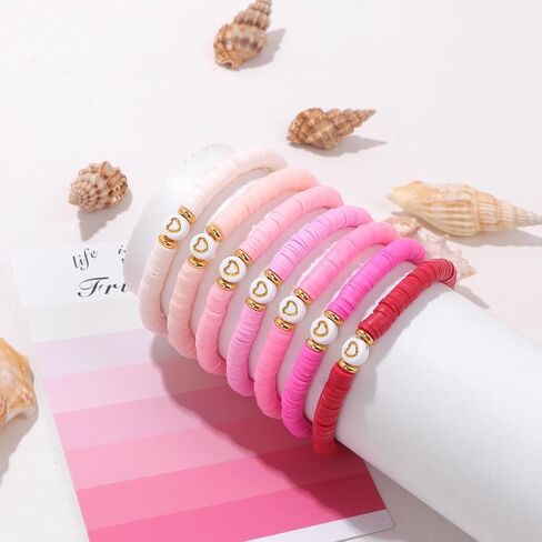 7pcs Friendship Bracelets Beaded Bracelets Cute Heishi Surfer Clay Bead Bracelets Set for Women Girls Preppy Stretch Layering Stackable Boho Disc Y2K Aesthetic Summer Beach Jewelry in Kuwait