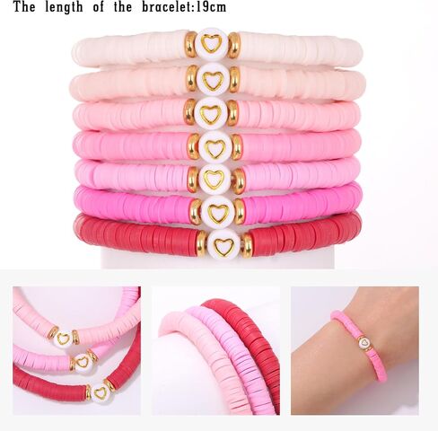 7pcs Friendship Bracelets Beaded Bracelets Cute Heishi Surfer Clay Bead Bracelets Set for Women Girls Preppy Stretch Layering Stackable Boho Disc Y2K Aesthetic Summer Beach Jewelry in Kuwait
