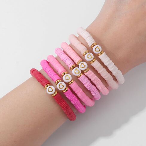 7pcs Friendship Bracelets Beaded Bracelets Cute Heishi Surfer Clay Bead Bracelets Set for Women Girls Preppy Stretch Layering Stackable Boho Disc Y2K Aesthetic Summer Beach Jewelry in Kuwait