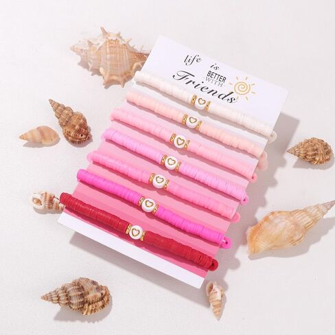 7pcs Friendship Bracelets Beaded Bracelets Cute Heishi Surfer Clay Bead Bracelets Set for Women Girls Preppy Stretch Layering Stackable Boho Disc Y2K Aesthetic Summer Beach Jewelry in Kuwait