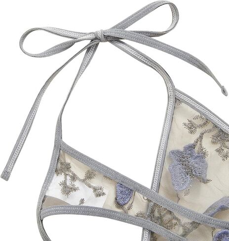 Embroidered Honeymoon Lingerie For Women Halter Neck Non Padded Bra & V-Strings, Womens Lingerie Set & Underwear in Kuwait