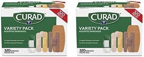 Curad Bulk Variety Pack Assorted Bandages, Flex-Fabric, Waterproof, Plastic, Knuckle, Heavy Duty Bandages (320Count) in Kuwait