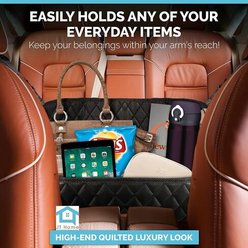 Car Net Pocket Handbag Holder Between Seats, Luxury Quilted PU Leather Purse Car Organizer With 2 Extra Pockets For Storage, Black in Kuwait