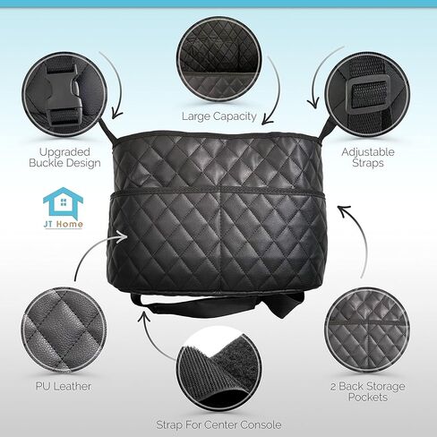 Car Net Pocket Handbag Holder Between Seats, Luxury Quilted PU Leather Purse Car Organizer With 2 Extra Pockets For Storage, Black in Kuwait