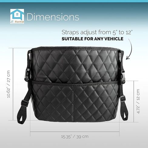 Car Net Pocket Handbag Holder Between Seats, Luxury Quilted PU Leather Purse Car Organizer With 2 Extra Pockets For Storage, Black in Kuwait